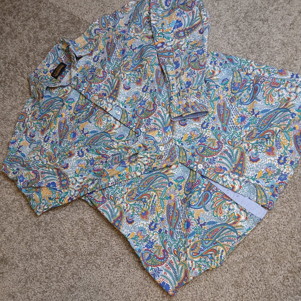 Cremieux Premium Denim Mens Multi Color Paisley Floral Cotton Button Down Shirt